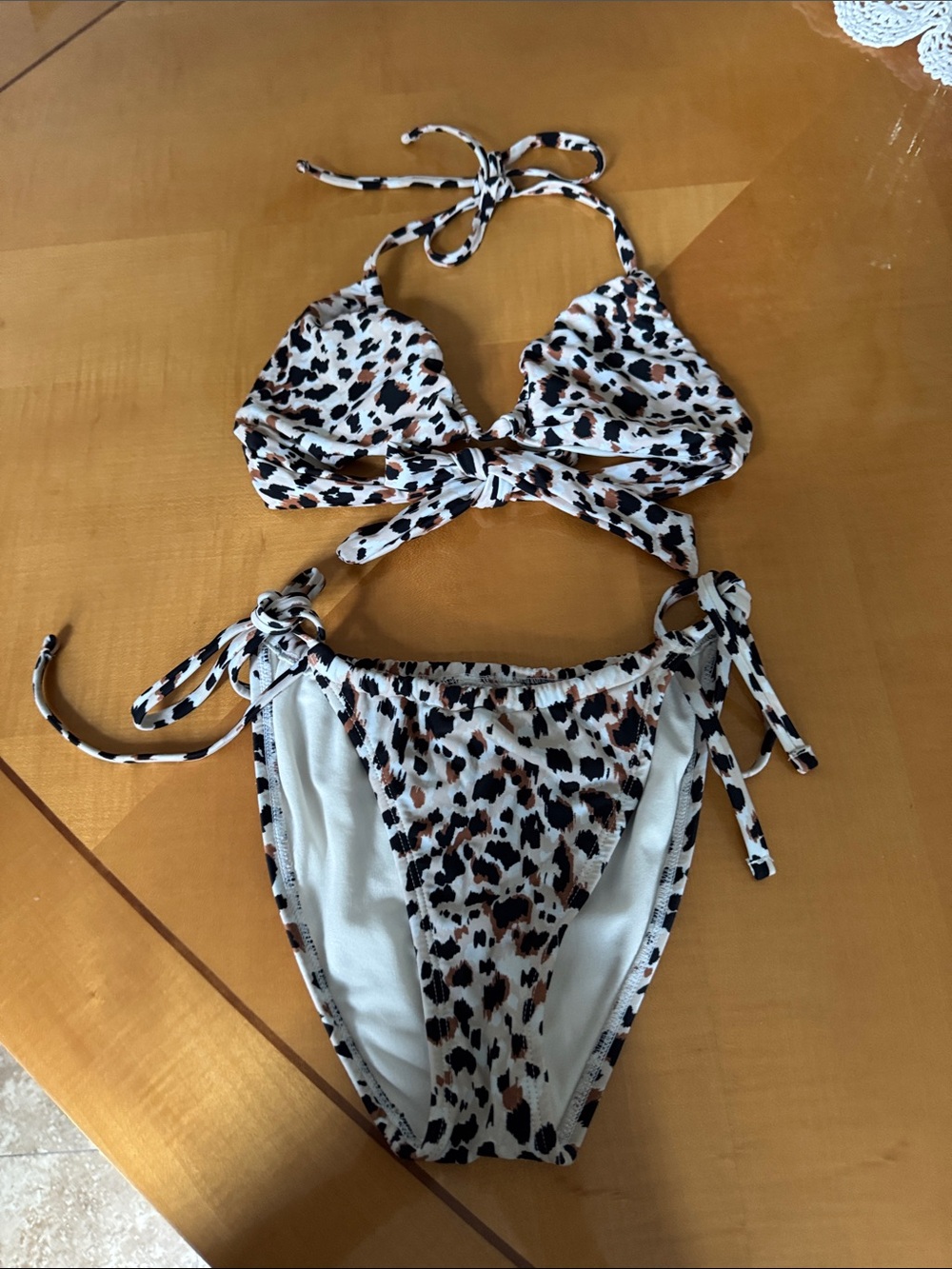 wild fable White Leopard Print Tie-Side Bikini size xs